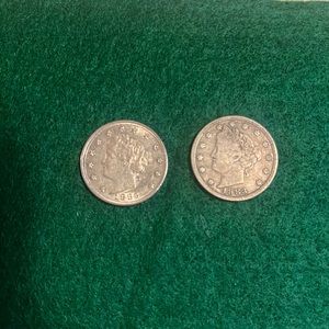 🌟 1883 Liberty V-Nickel “No Cents” 🌟🇺🇸U.S. 5c (Five Cents) Lot of 2